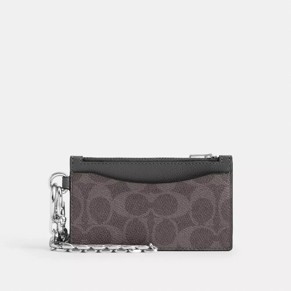 Zip Card Case with Chain in Signature Canvas